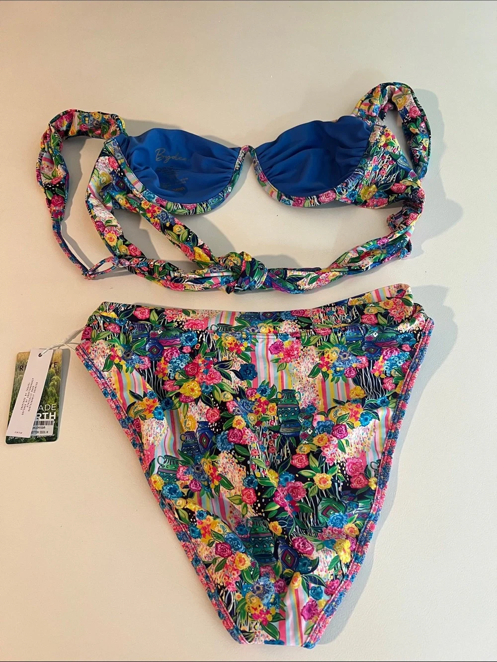 NWT BYDEE Floral Multicolor Tie-Back Bikini Set